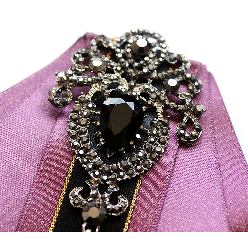 Silk Ribbon Bowtie Brooch Pin Mens Women Wedding Party Vintage Pretied Necktie Clip Crystal Bowknot Shirt Collar Tie