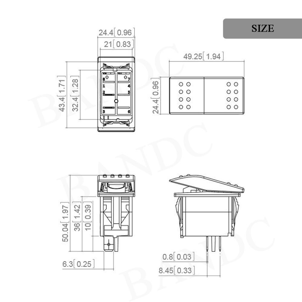 12V/24V DC Reverse Polarity Switch 6P (ON)-OFF-(ON) 3 Way Momentary Rocker Switch Waterproof Non-light DPDT Marine Toggle Switch