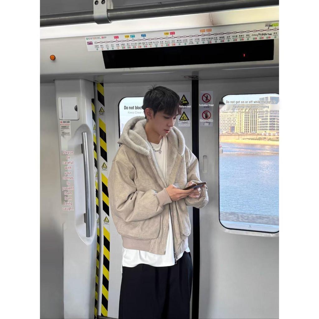 Zuo Shan Diao Men's Plus Velvet Thickened Washed Cotton Canvas Jacket - Picture Color, In Stock