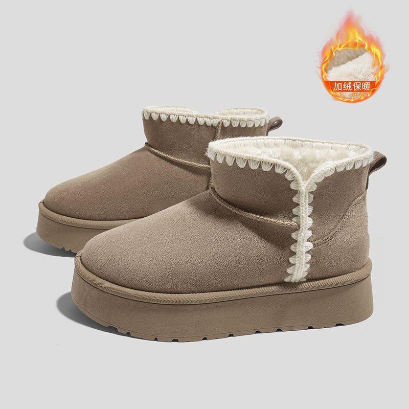 New brown velvet snow boots winter warm wool edge heightened thick-soled snow boots