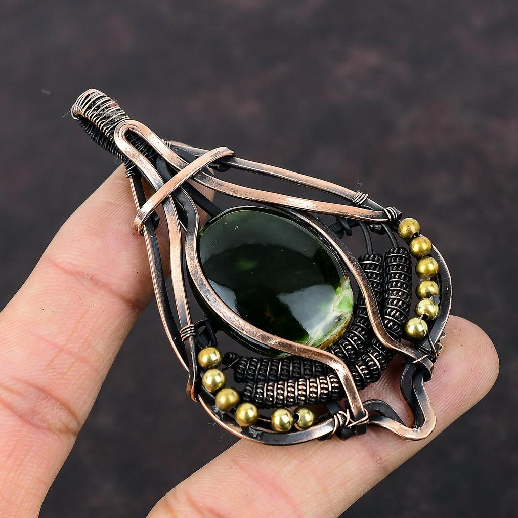 Australian Chrome Chalcedony Copper Pendant Wire Wrapped Gemstone Pendant Handmade Pendant Copper Wire Wrap Jewelry Stylish Pendant For Gift
