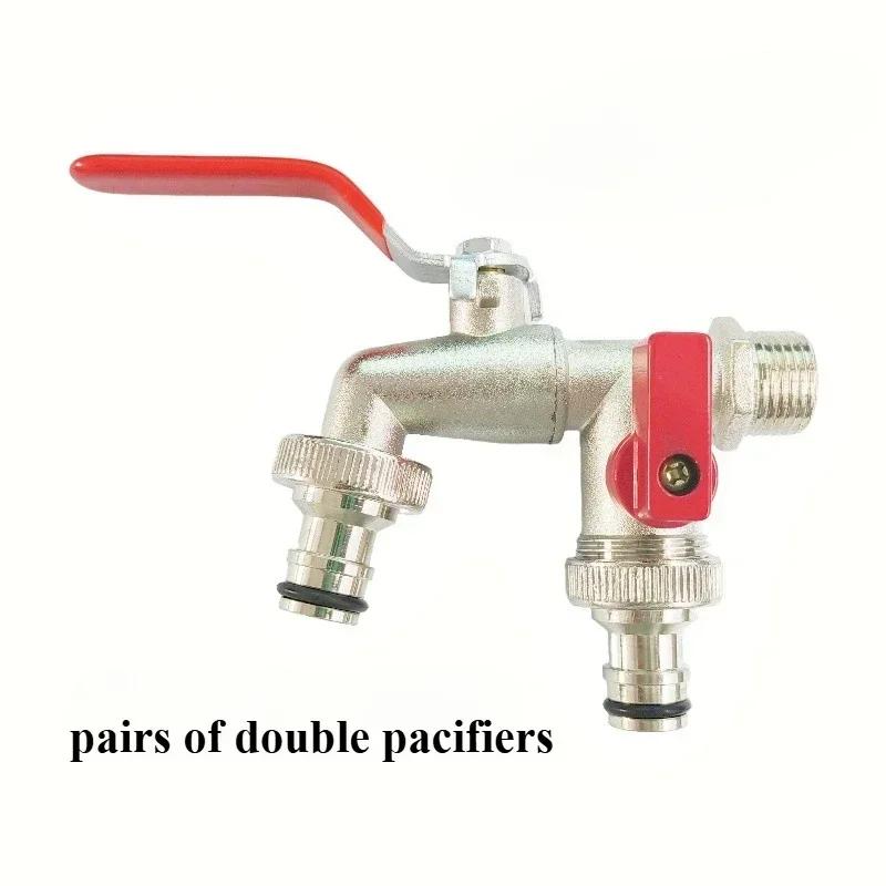 Garden Water Faucet Tape Keys 1/2'' 3/4'' 1 Inlet 2 Outlet Bibcock with Dual Nipple Water Splitter Connector Tap Valve Waterstop