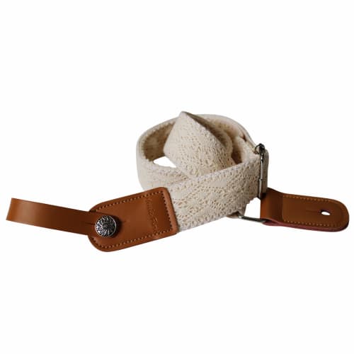 MUSIC FIRST Original Design Cream Graceful & Vintage Lace Soft Lace & Genuine Leather Ukulele Strap Ukulele Shoulder Strap with Genuine Leather Strap