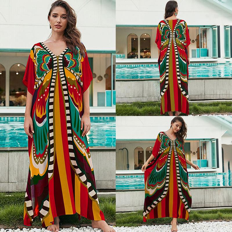European-American Cotton Tie-Dye Beach Dress: Loose Robe & Bikini Cover-Up