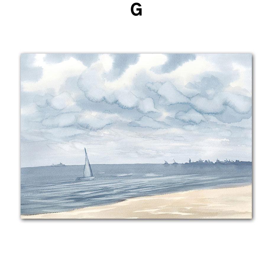 Sea Beach Girl Boat Reef Landscape Wall Art Canvas Painting Nordic Posters and Prints Hotel Ba Pictures For Living Room Decor