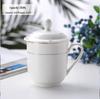 MOLUONA Gold Rim Ceramic Mugs with Lid and Handle (Set of 6, White)
