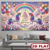 2D Unicorn Happy Birthday Backdrop Rainbow Castle Photography Background for Kids Party