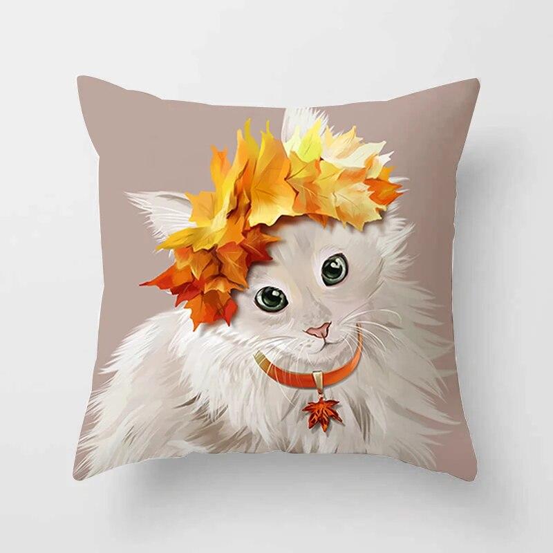 Cute Cat  Print Polyester Cushion Cover 45x45 Throw Pillow Case For Sofa Car Home Decorative Pillowcase Pillow Cover