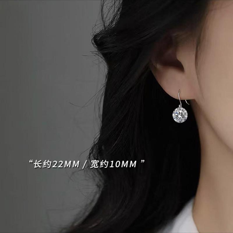 New 925 Sterling Silver Round Zircon Earrings Personality Charm Simple Style Earrings Birthday Gift for Women Exquisite Jewelry