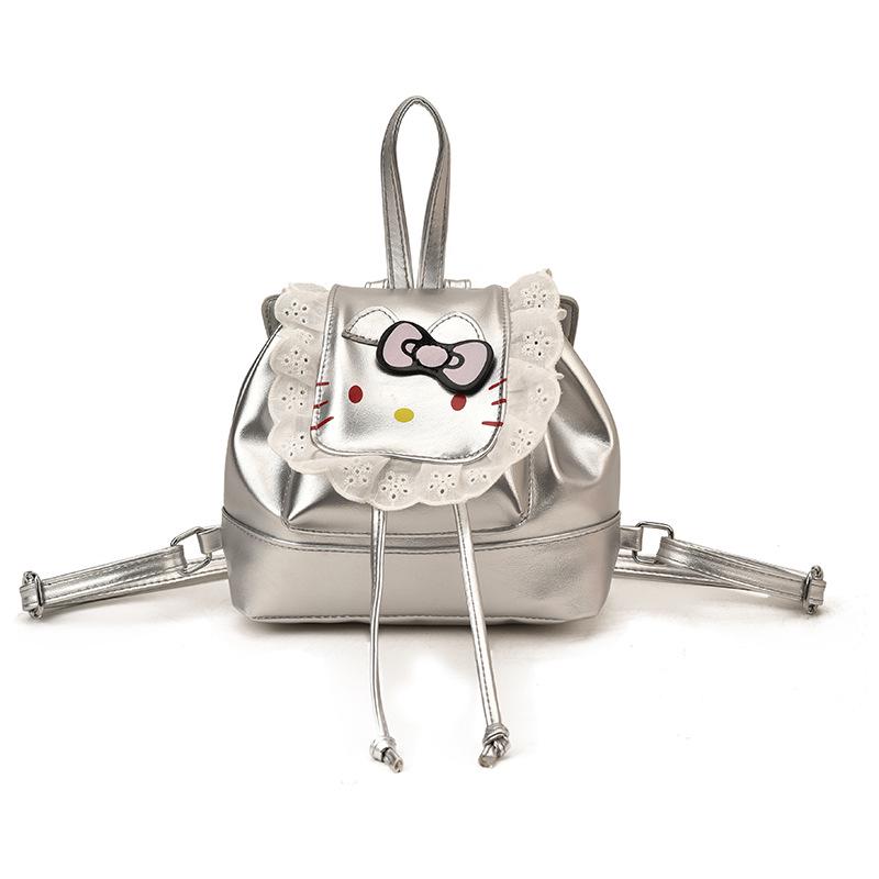 

Ретро мультяшный кот кружевной многофункциональный рюкзак для женщин и девушек - осенне-зимняя коллекция серебряный