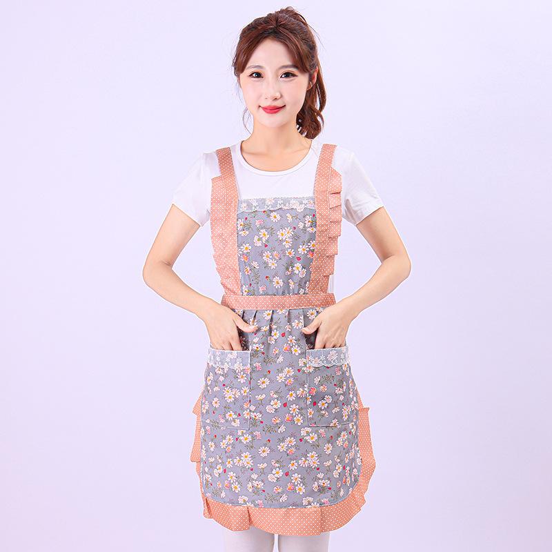New Cute Floral Apron Breathable Home Kitchen Cooking Can Wipe Hands Waist Thickened Wear-resistant Work Clothes