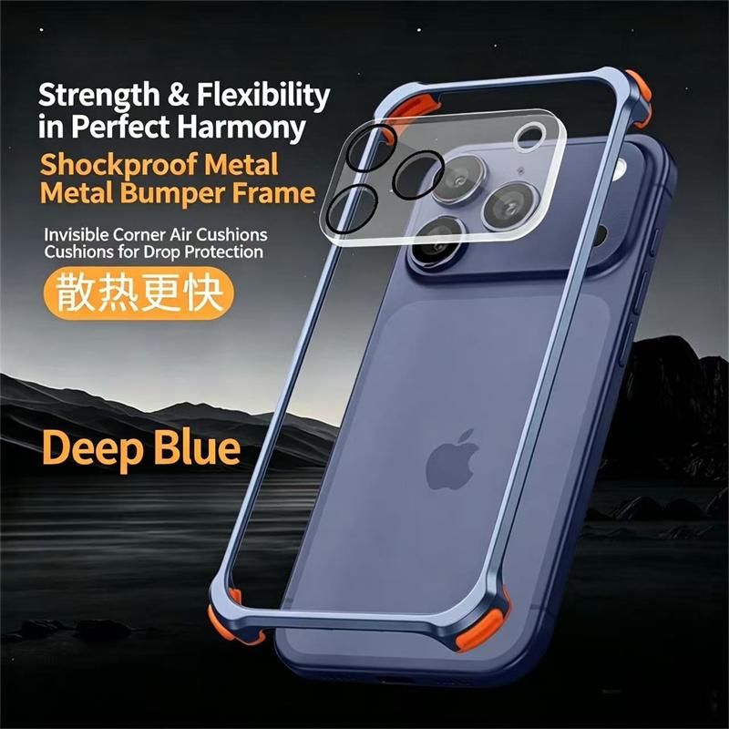 Luxury Metal Aluminum Alloy Frame Lens Protective Phone Case For iPhone 17 16 15 14 13 Pro Max Silicone Lining Shockproof Bumper