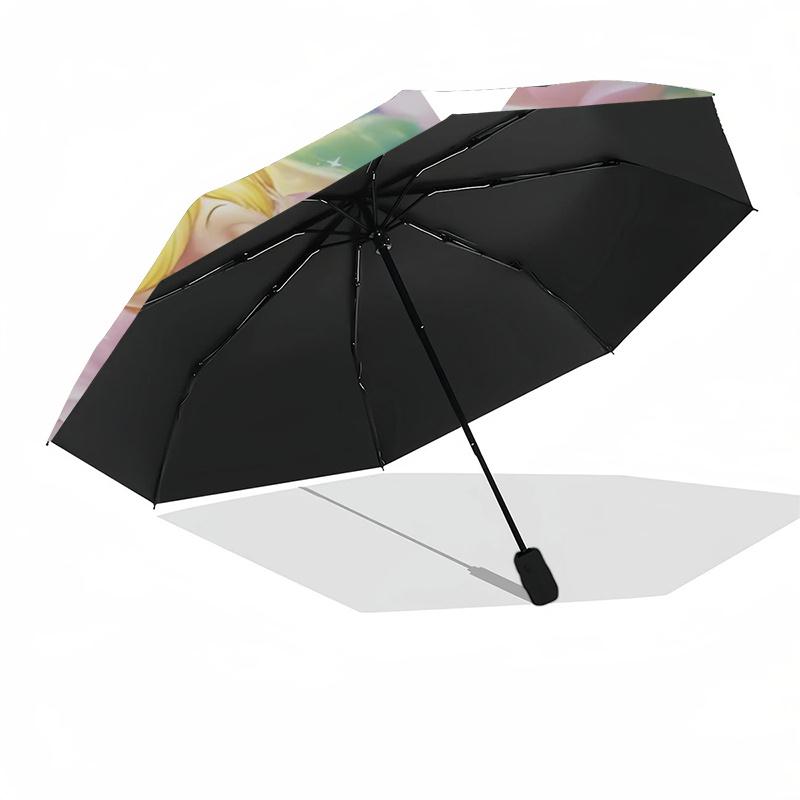 Reiseregschirm im Tinkerbell-Design - 8 Rippen, Automatisches Öffnen und Schließen, Tragbares FaltDesign, Kompakter und Stilvoller Regenschirm