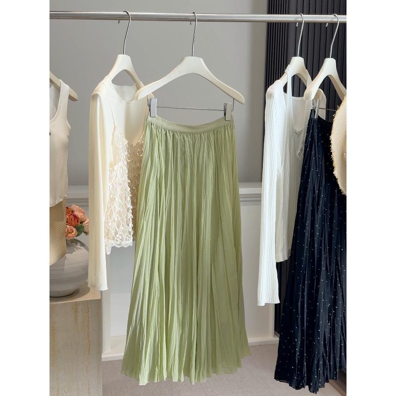 

Fairy fluttering hot diamond pleated chiffon skirt female spring meat and thin A word fairy big swing skirt tide one size