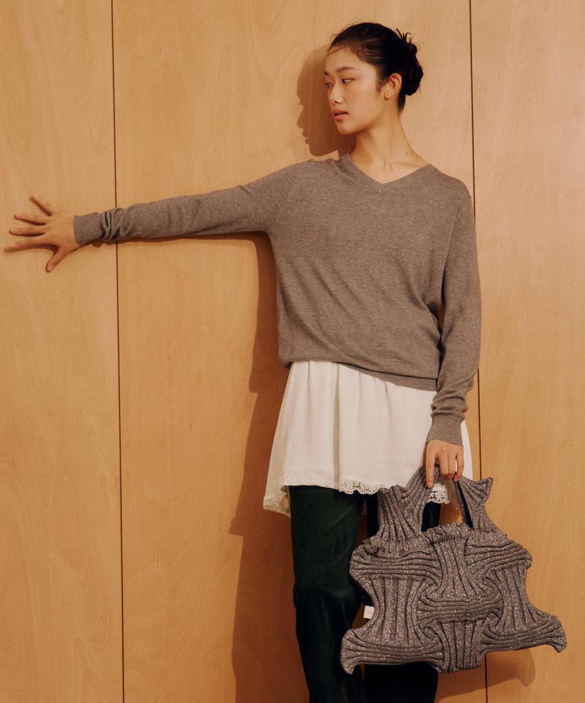 Pleatsmama Big Bow Bag Glitter Stone Brown