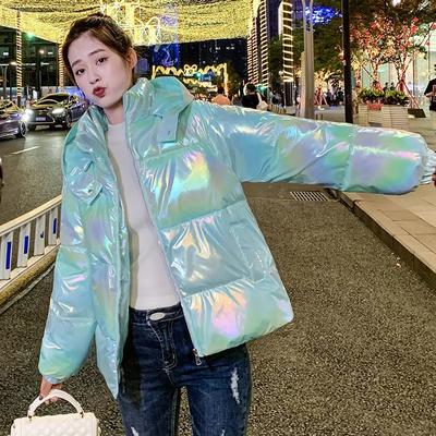Glossy Waived Wash Down Cotton Women's Padded Clothes  Winter New Colorful Coat Korean Version Loose Thicken Student Jacket