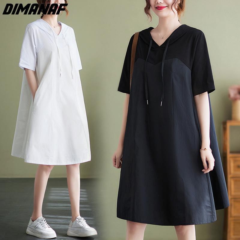 

DIMANAF женское 2023 новое летнее платье-футболка сращенное платье длинное платье свободное белое модное базовое платье-шляпа