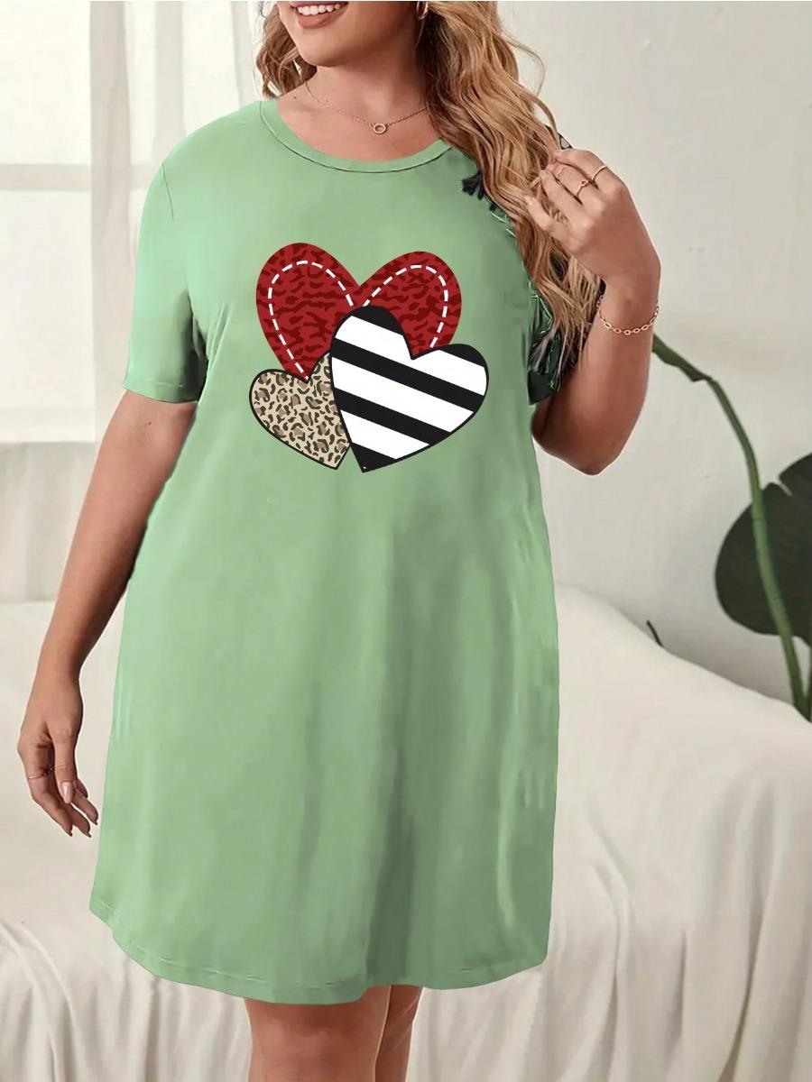 Women s Fashionable Versatile Dress Love Pattern Strips Leopard Print Loose Casual and Comfortable Dress S