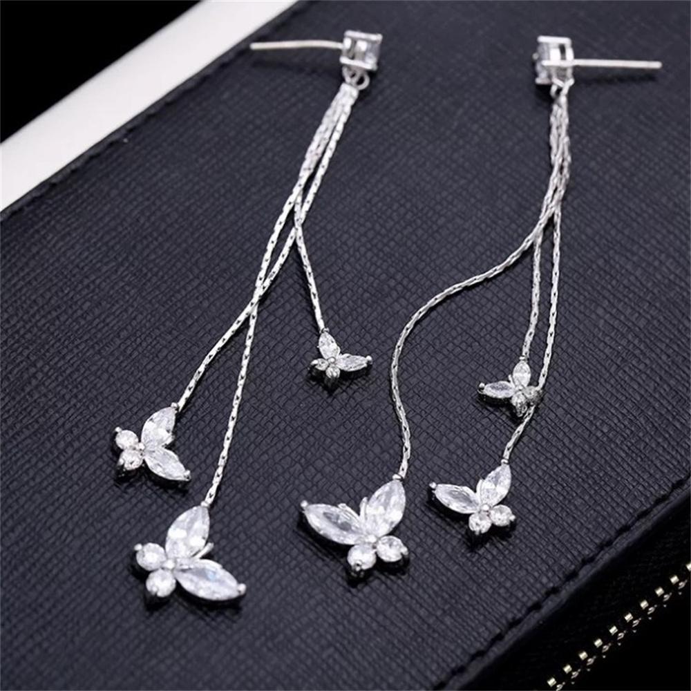 Korean Fashion Zircon Butterfly Tassel Earrings Trendy Crystal Zinc Alloy Color Rhinestone Pendant Earrings Party Zircon