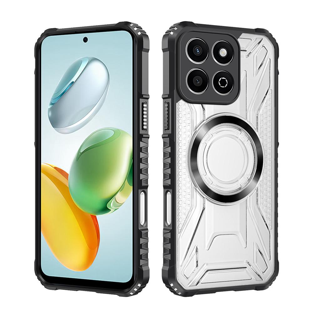 KEYSION Transparent Magnetic Case for HONOR X7c X8c X6b Silicone+PC Heavy Duty Shockproof Phone Cover for Huawei Honor 200 Smart