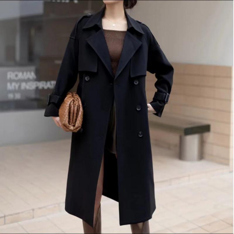 Women's British Style Double-Breasted Knee-Length Trench Coat for Spring & Autumn 2024