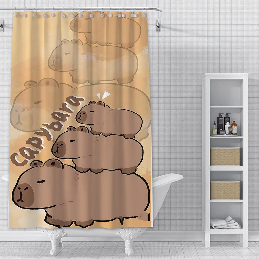 

Shower Curtain Waterproof Polyester Fabric Paint Colorful Bath Curtains Kawaii Capybaras Home Bathroom Decor With Hook YL90x180cm