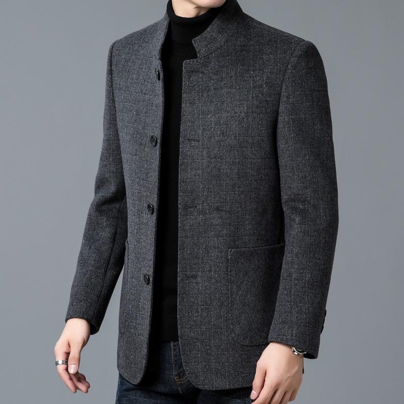 Double-sided Woolen Coat for Men, High-end Stand-up Collar, Mid-length Cashmere Woolen Coat, Middle-aged Dad's Wool Top