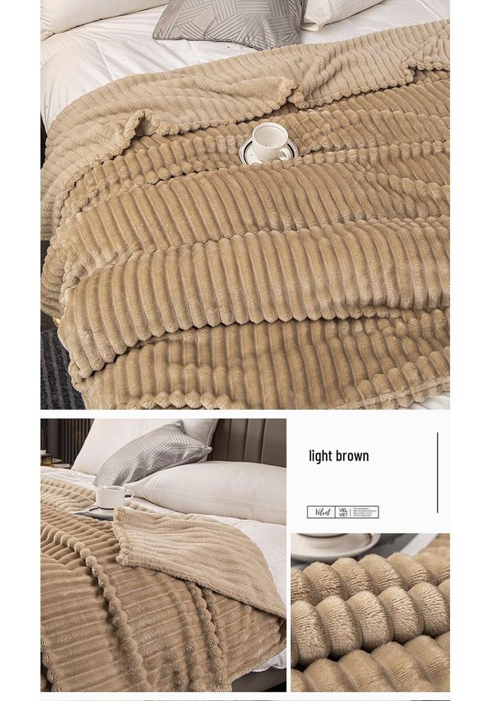 Thick Ribbed Faux Rabbit Fur Velvet Flannel Blanket - Autumn/Winter