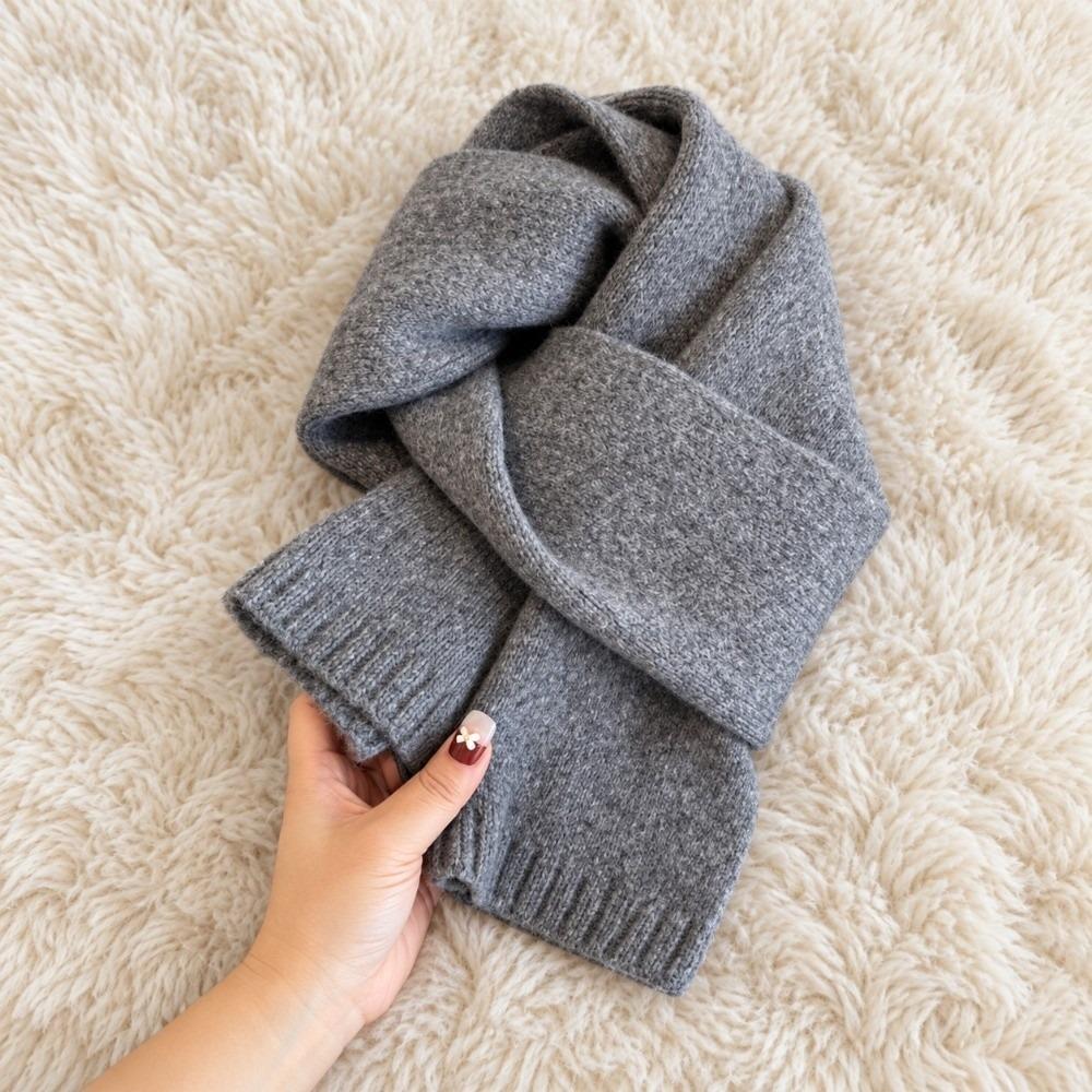 Solid Color Pure Wool Scarf Skin-Friendly Neck Warmer Wrap Wool Knitted Scarf  Autumn Winter