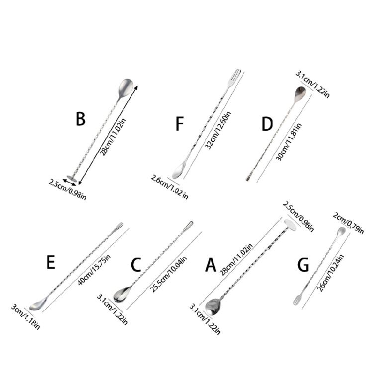Durable 304 Stainless Steel Cocktails Spoon Double Ended Mixing Tool Polished Finish For Professional And Home Bartending