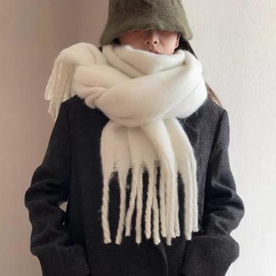Yousheng Women Winter Scarf Solid Color Lightweight Soft Warm Scarf with Tassel Trim Cold Weather Imitation Cashmere Scarf