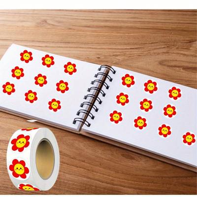 Round Floral Stickers - Vibrant Red Flower Design Paper Reward & Decoration Labels for Journals Gift Wrapping and Greeting Cards