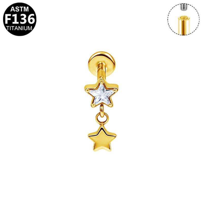 Gaibei European-American G23 Titanium Star Pendant 3D Stud Earrings for Ear Cartilage