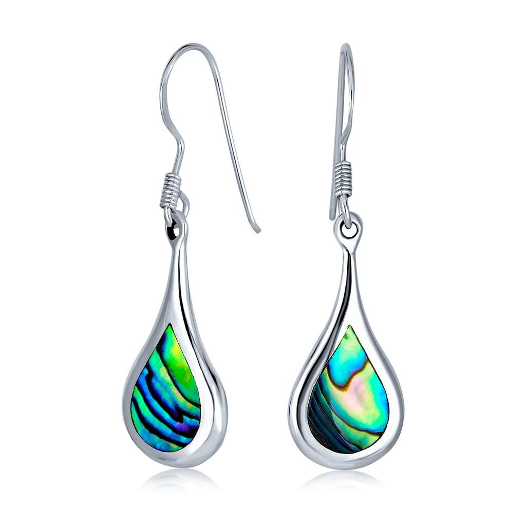 Abalone Shell Iridescent Inlay Drop Earrings for Women Sterling Silver .925