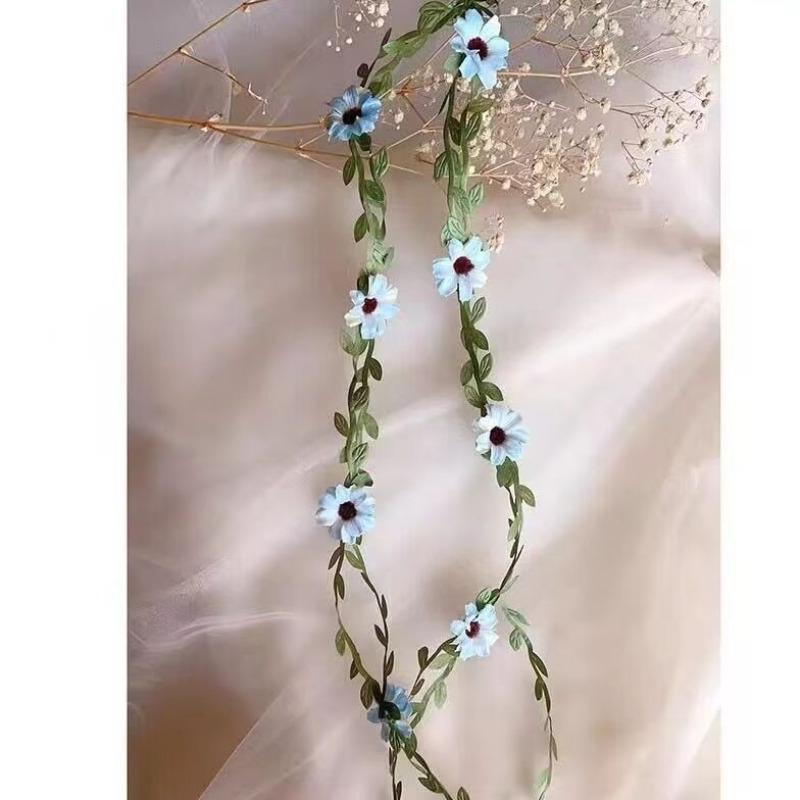 1PC Simulation Vine Hair Accessories Wreath Small Daisy Headdress Headband Wedding Flower Girl Mori Vine Streamer Braided Hair Band
