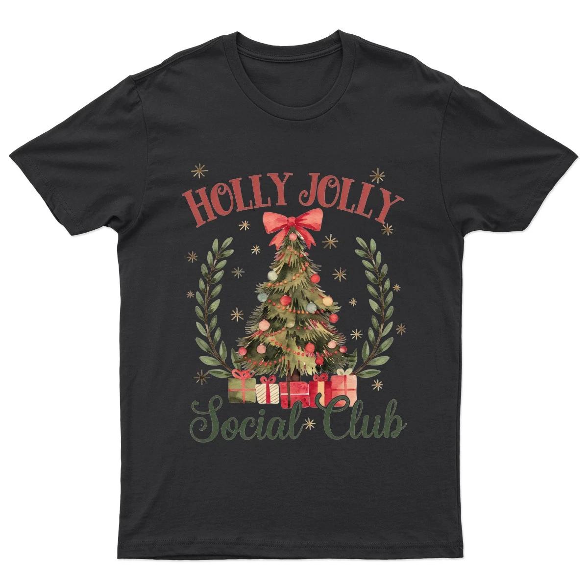 Holly Jolly Social Club T-Shirt Unisex Gift Retro Funny Womens Vintage Mens -a L
