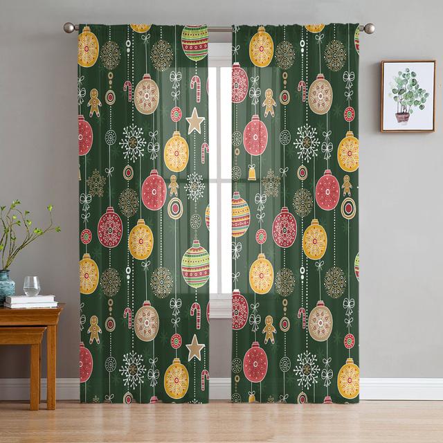 Christmas Elk Cartoon Gift Tulle Curtains For Living Room Decoration Modern Chiffon Sheer Voile Kitchen Curtain
