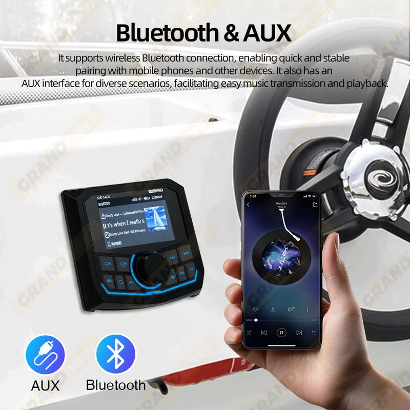 Marine RadioMP5 Player Boat Stereo For Yacht RV ATV UTV Golf Cart FM AM RDS Digital Media Audio Bluetooth IPX5 Waterproof