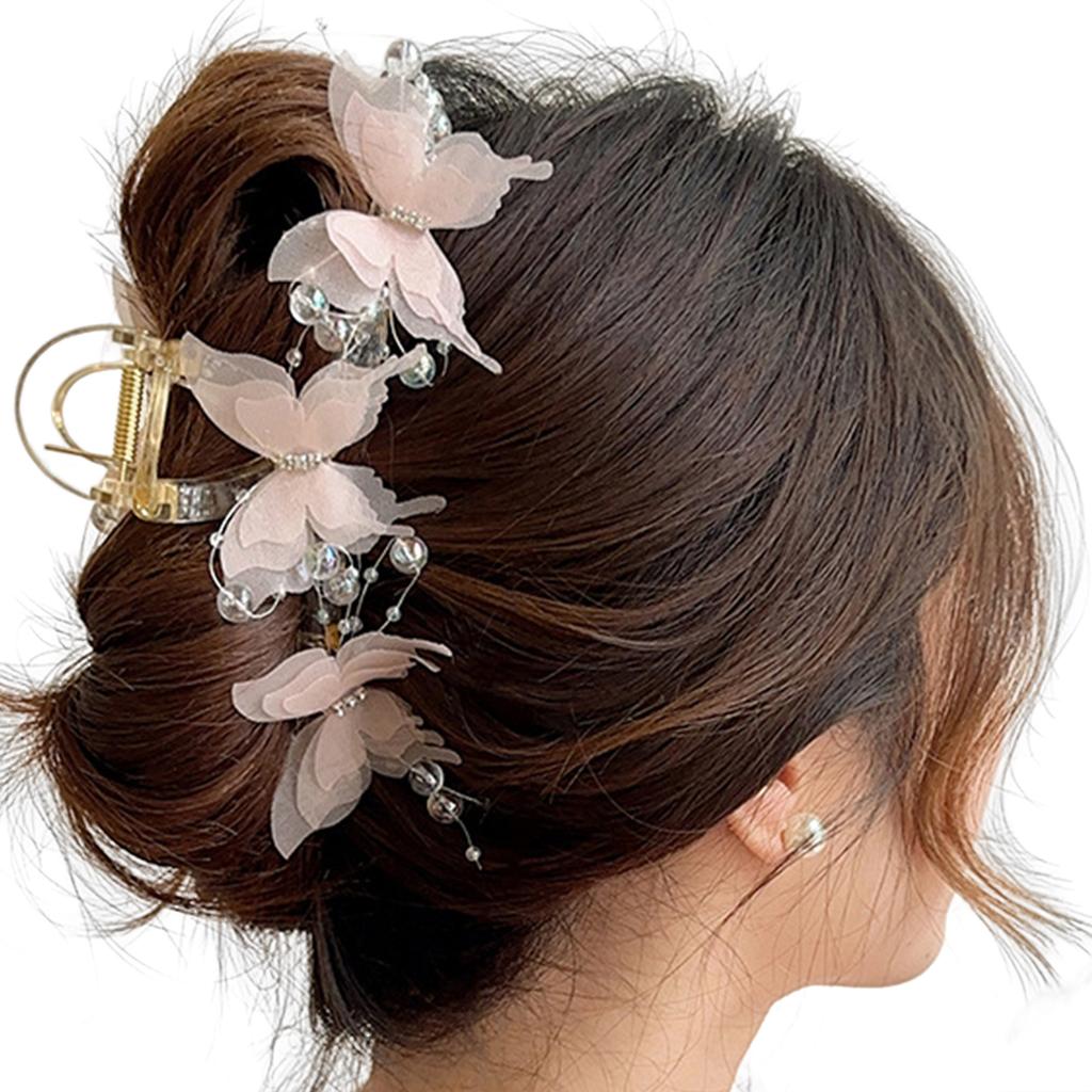 13cm Large Hair Claw For Women Elegant Butterfly Element Hair Gripper Exquisite Silk Flower Hair Clip Fashion Shark Hair Clips