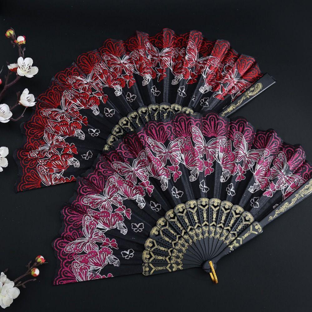 Embroidered Folding Fan Hot Stamping Handheld Fan Gifts Hand Held Party Decoration