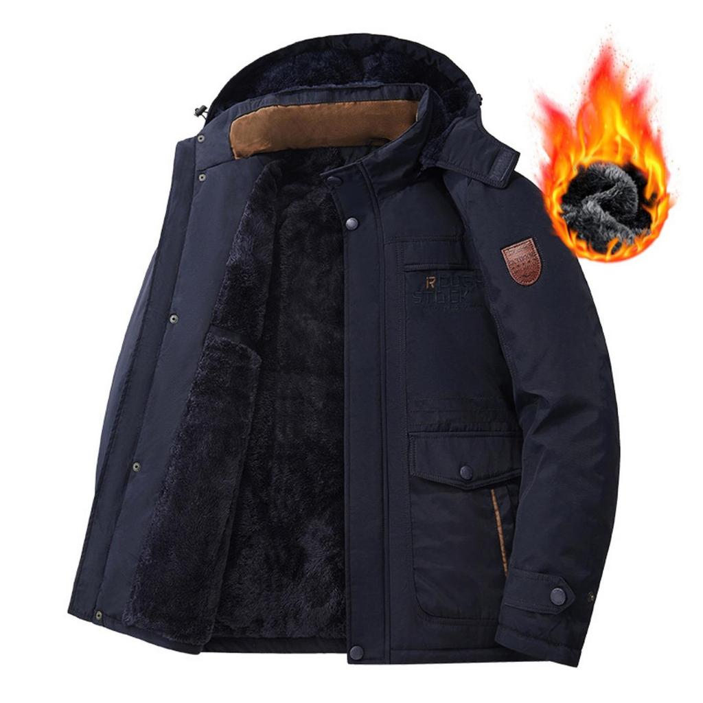 Herren Winterjacke mit Kapuze, dicker Parka-Mantel mit Fleece-Futter und mehreren Taschen