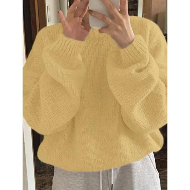Crew neck imitation mohair sweater women's autumn and winter knitted top fashion casual sweater women's clothing