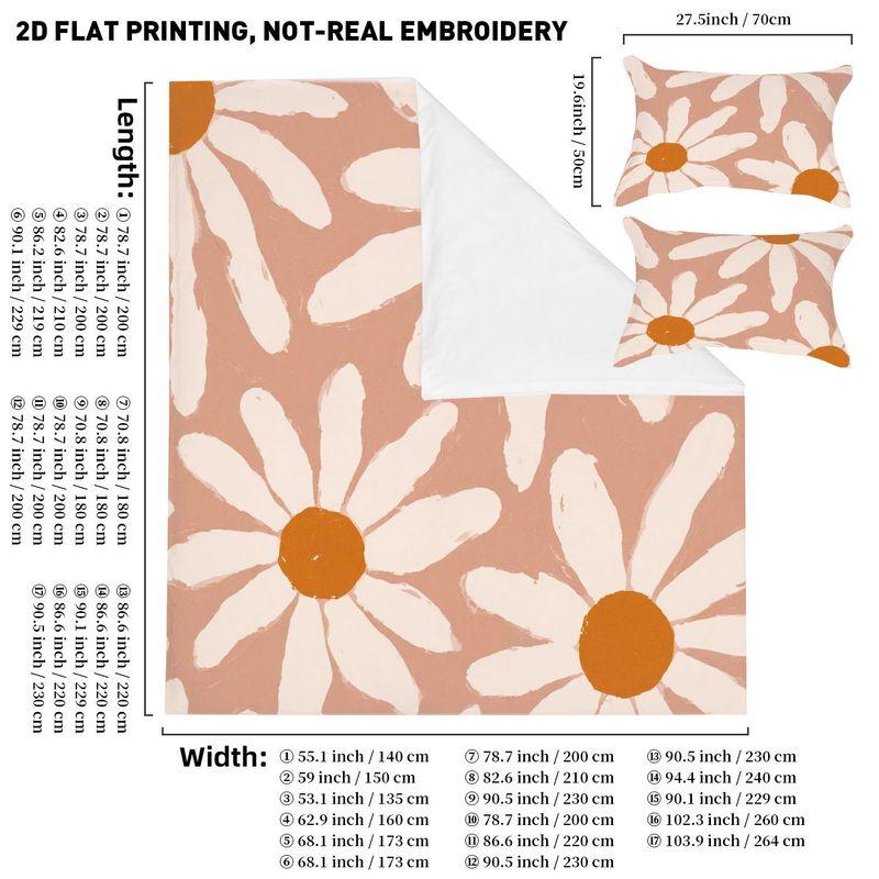 3-Piece Bedding Pillowcase Quilt Cover Set Daisy Flower 2D Digital Printing Suitable For Bedroom Dormitory Decoration