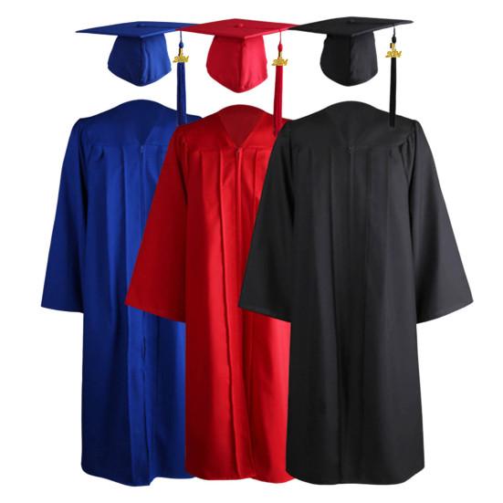 1 Set Graduation Gown Hat Tassel Zipper V Neck Loose Solid Color 2023 High School Bachelor Academic Dress Student Supplies