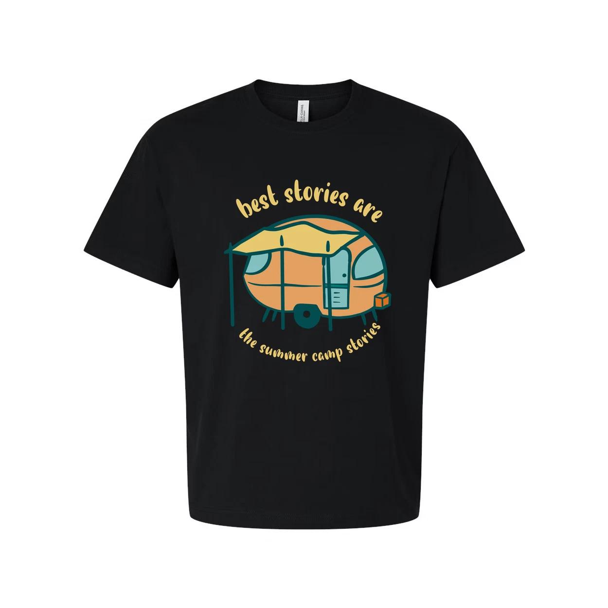 

Unisex Camping Themed T Shirt With Vintage Camper Trailer Illustration And Summe 3XL