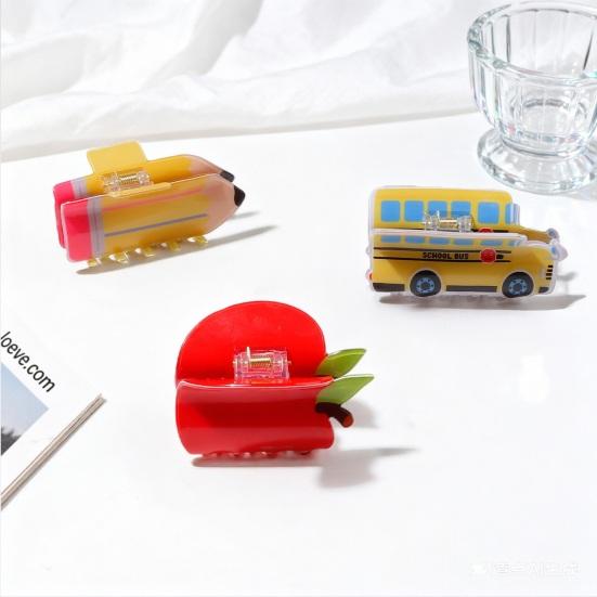 Hair Claw No Slipping Strong Grip Medium Size Back Head Hair Clip Pencil School Bus Design Shark Hair Clip Versatile Hair Accessory