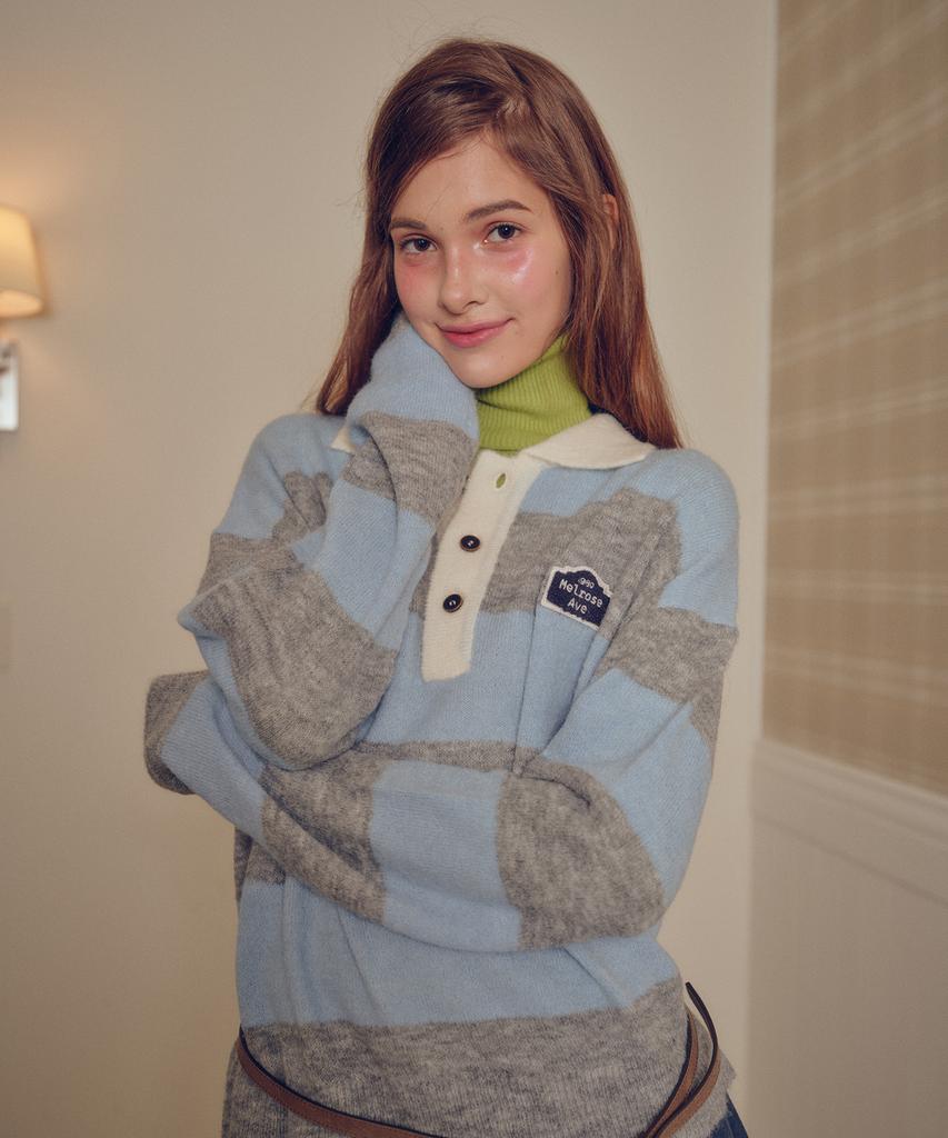 MELLY&ROSE Sunset Wide Stripe Polo Knit (310254)_Gray