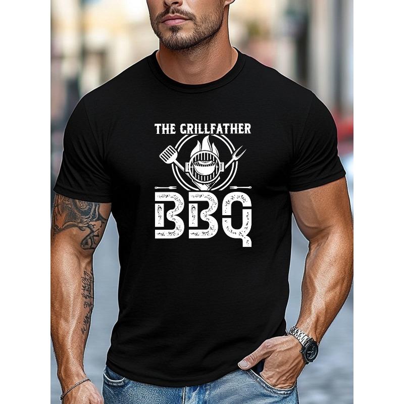 Men s T-Shirt, Relaxed and Casual, THE GRILLFATHER BBQ Graphic Summer Casual Crew Neck Short Sleeve T-Shirt, PLUS SIZE 2XL чёрный