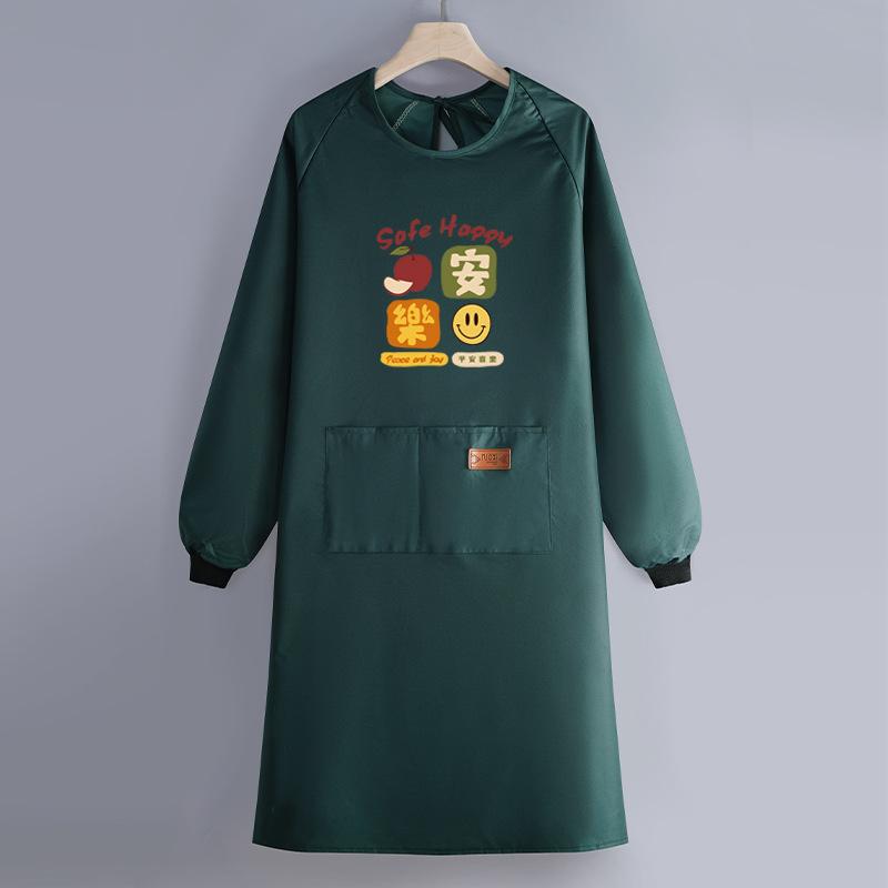 Internet Celebrity Long-Sleeved Apron Household Kitchen Waterproof And Oil-Proof Smock Adult Cartoon Print Cooking Apron