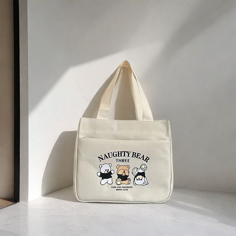 New canvas tote bag dirt-resistant large-capacity simple office worker student versatile lunch box mommy thermal insulation bento bag